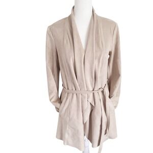 Saks‎ Fifth Avenue Faux Suede Belted Wrap Jacket XS Minimalist Classy Neutral